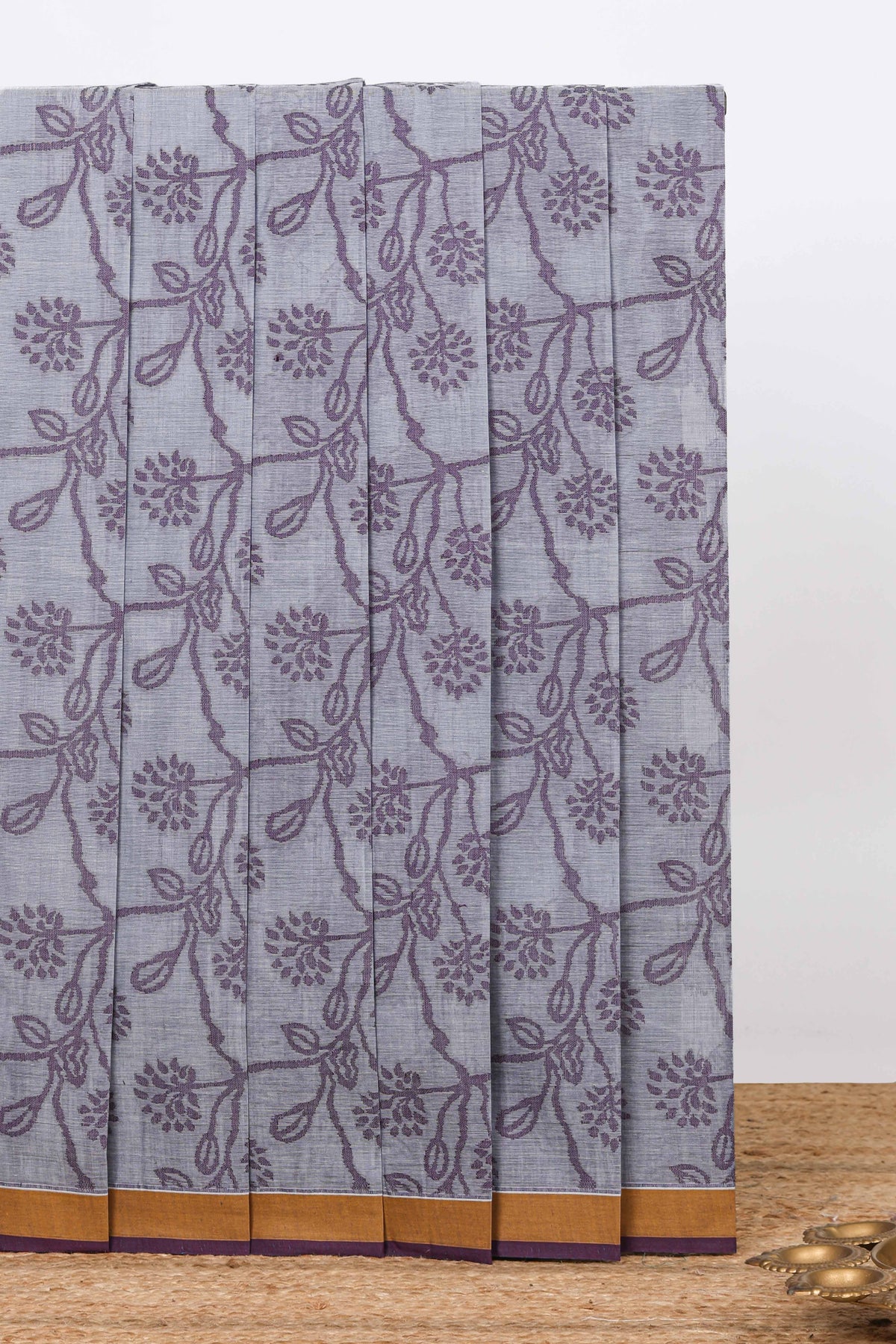 Grey shade floral design kovai cotton saree with contrast border and matching blouse