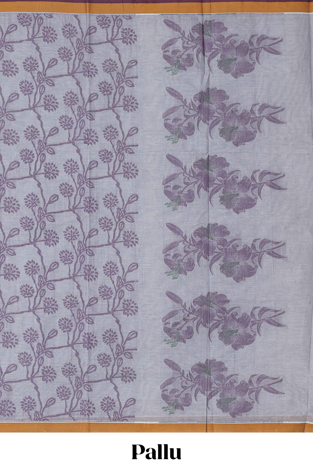 Grey shade floral design kovai cotton saree with contrast border and matching blouse