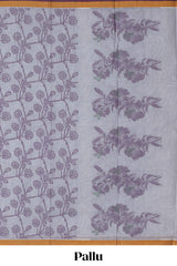 Grey shade floral design kovai cotton saree with contrast border and matching blouse