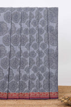 Grey shade floral design kovai cotton saree with contrast border and matching blouse