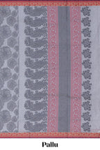 Grey shade floral design kovai cotton saree with contrast border and matching blouse
