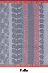 Grey shade floral design kovai cotton saree with contrast border and matching blouse
