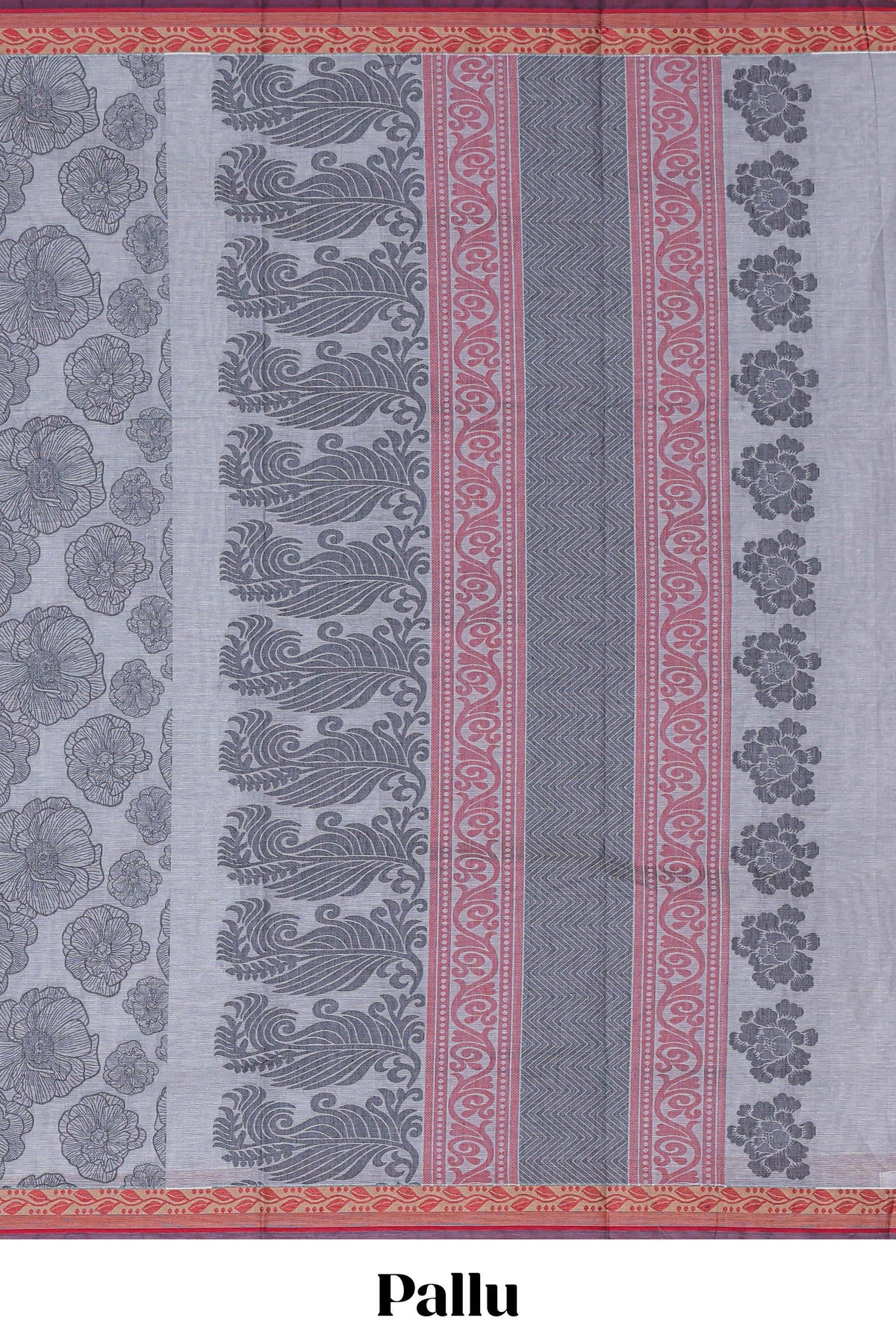 Grey shade floral design kovai cotton saree with contrast border and matching blouse