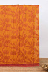 Orange color floral designedkovai cotton saree with contrast border and matching blouse