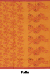 Orange color floral designedkovai cotton saree with contrast border and matching blouse