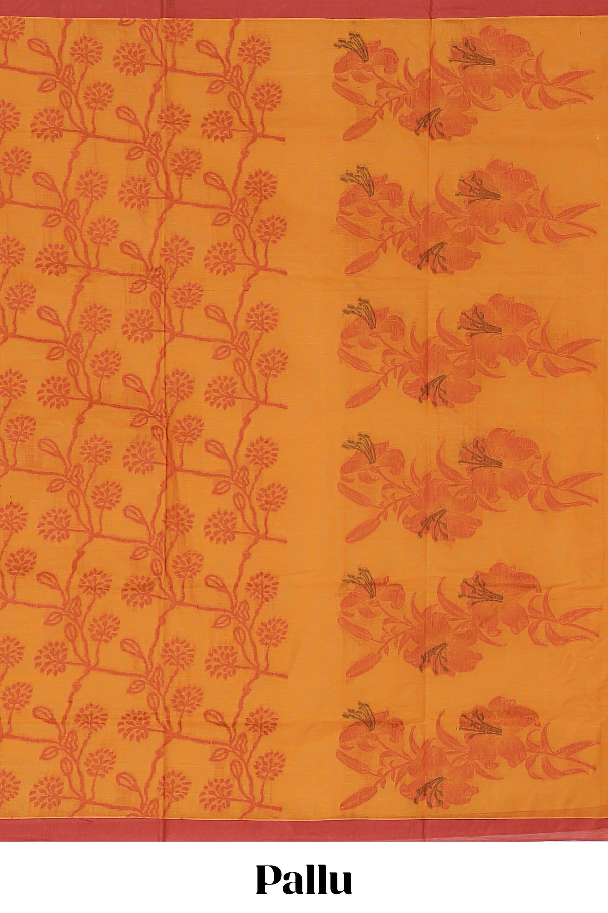 Orange color floral designed  kovai cotton saree with contrast border and matching blouse