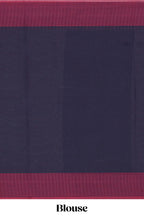 Navy blue geometric striped kovai cotton saree with contrast border and matching blouse