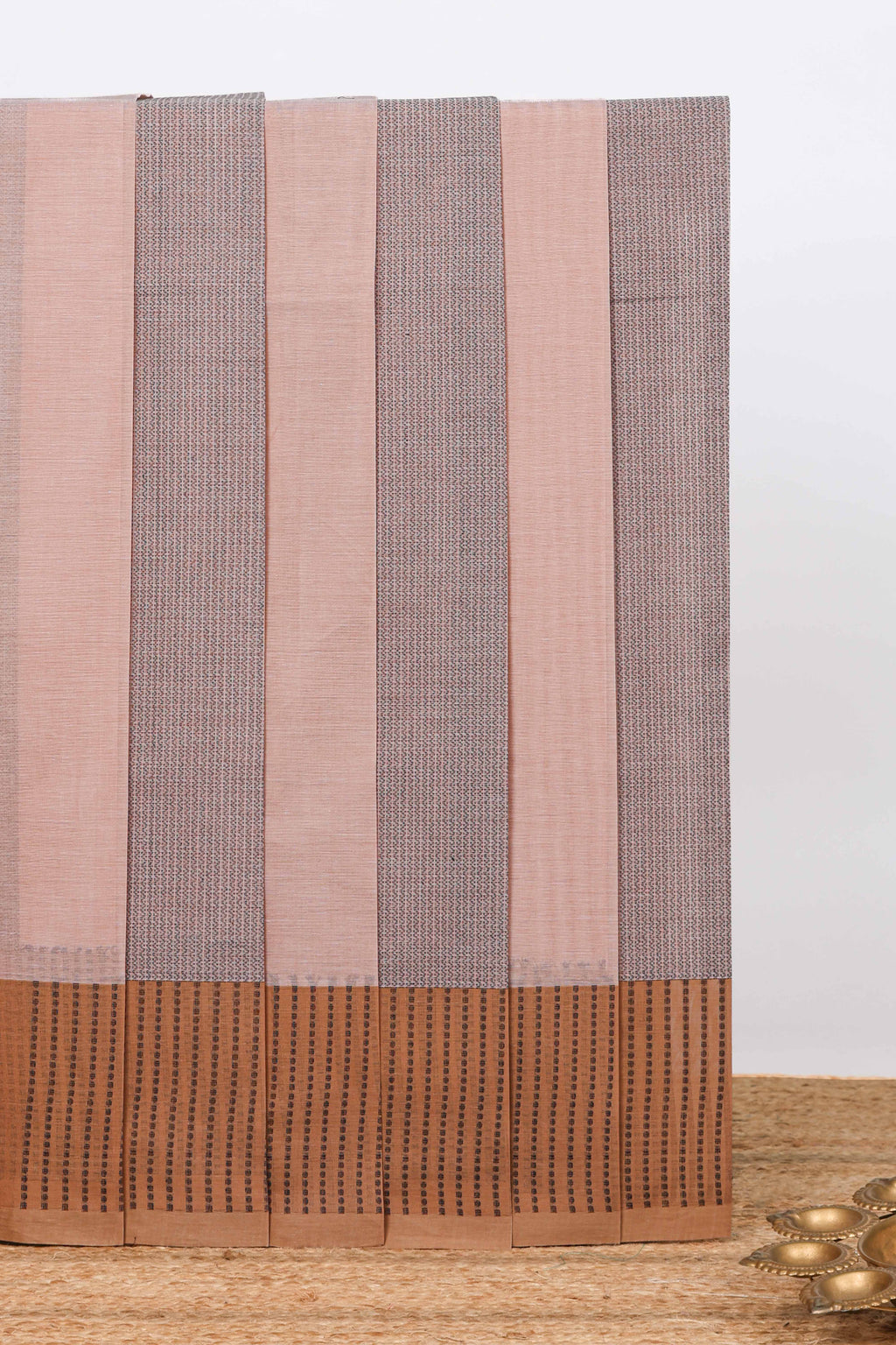 Blush pink geometric striped kovai cotton saree with contrast border and matching blouse