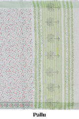Ivory floral vine kovai cotton saree with contrast border and Contrast blouse