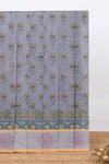 Grey floral design kovai cotton saree with self border and Contrast blouse