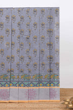 Grey floral design kovai cotton saree with self border and Contrast blouse