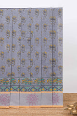 Grey floral design kovai cotton saree with self border and Contrast blouse