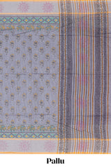 Grey floral design kovai cotton saree with self border and Contrast blouse