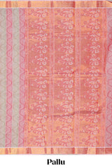 Pink and mint green floral designed kovai cotton saree with self border and matching blouse