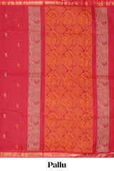 Red shade floral designed kovai cotton saree with self zari border and matching blouse