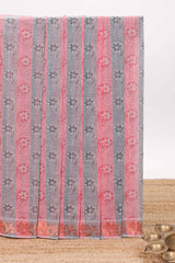 Pink and grey floral designed kovai cotton saree with self zari border and matching blouse