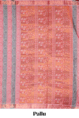 Pink and grey floral designed kovai cotton saree with self zari border and matching blouse
