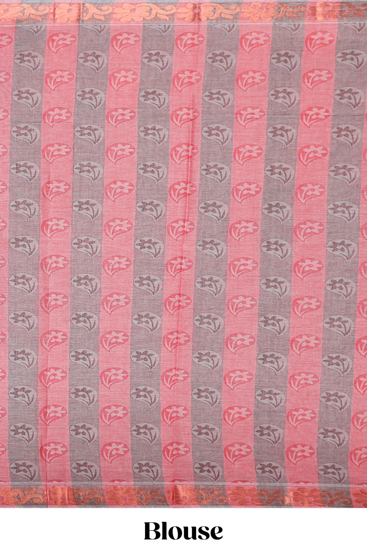 Pink and grey floral designed kovai cotton saree with self zari border and matching blouse