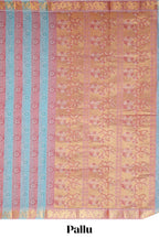 Peach and blue floral designed kovai cotton saree with self border and matching blouse