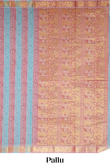 Peach and blue floral designed kovai cotton saree with self border and matching blouse