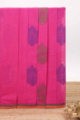 Pink butta designed kovai cotton saree with contrast border and matching blouse