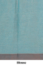 Blue geometric designed kovai cotton saree with contrast border and matching blouse