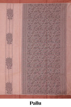 Dusty peach floral designed kovai cotton saree with contrast border and blouse