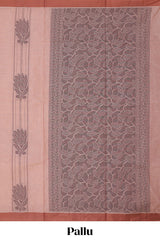 Dusty peach floral designed kovai cotton saree with contrast border and blouse