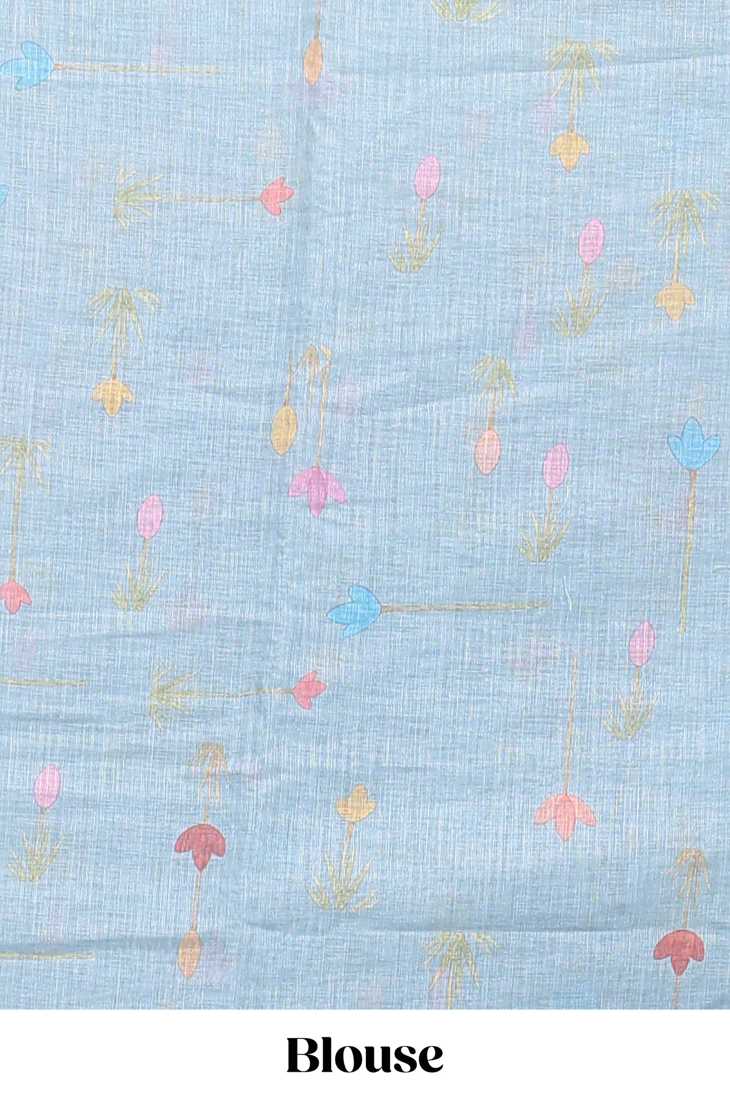 Blue floral design linen cotton saree with self zari border and matching blouse