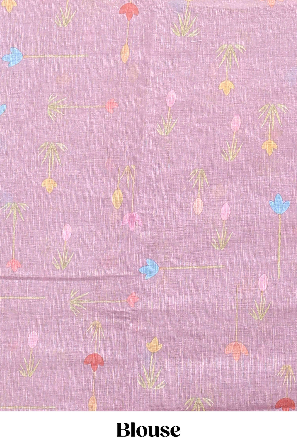 Peach floral design linen cotton saree with self zari border and matching blouse