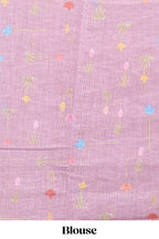 Peach floral design linen cotton saree with self zari border and matching blouse