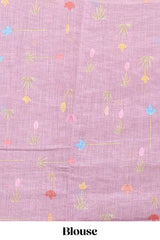 Peach floral design linen cotton saree with self zari border and matching blouse