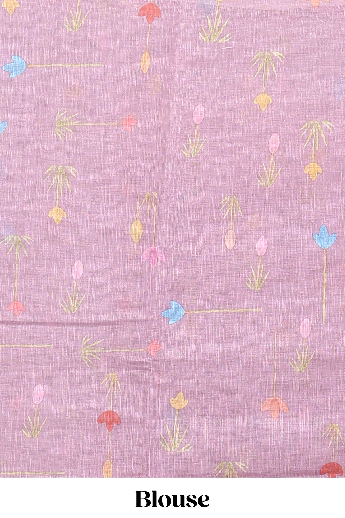 Peach floral design linen cotton saree with self zari border and matching blouse