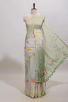 Light green floral design linen cotton saree with self zari border and matching blouse