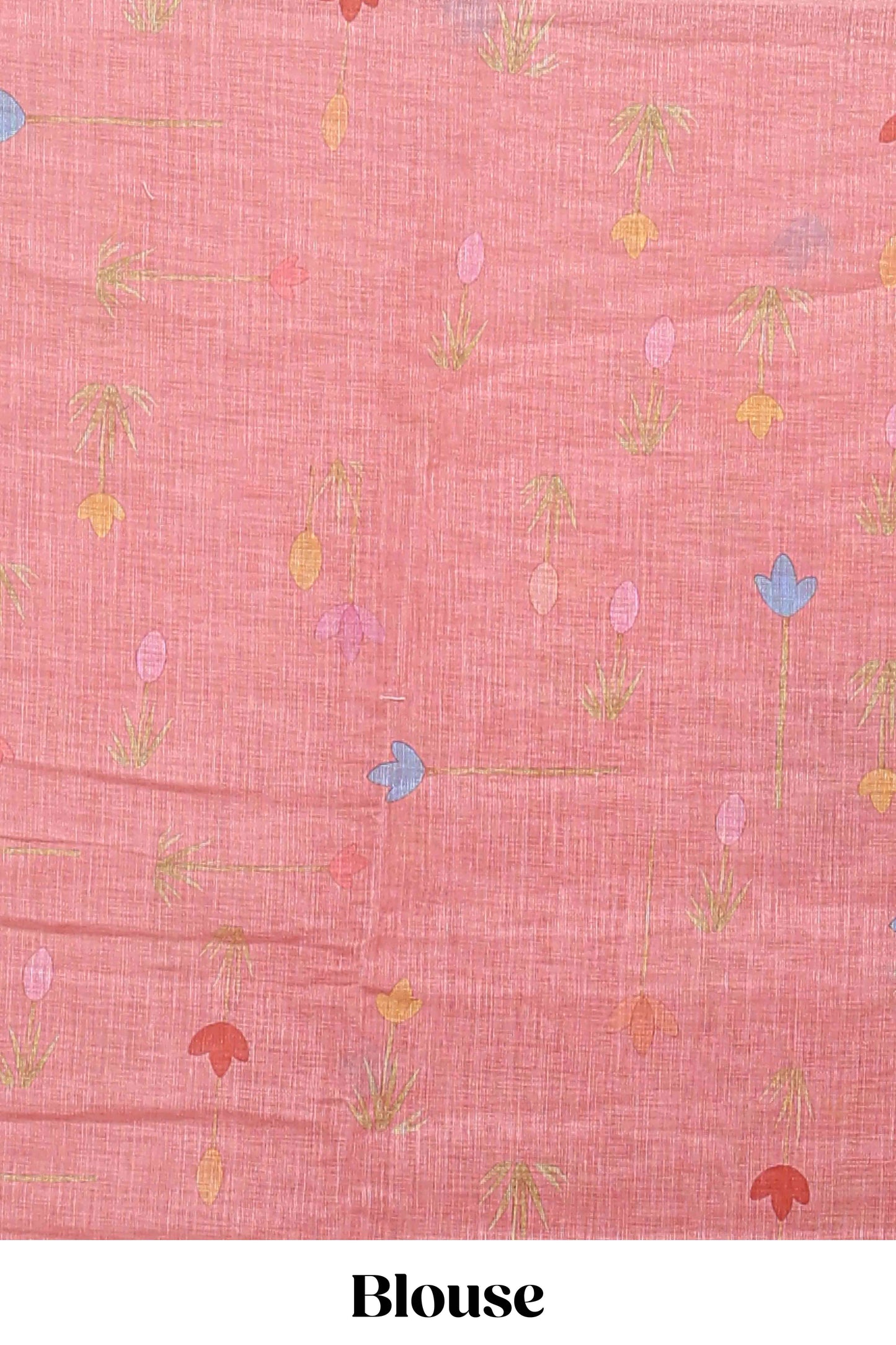 Pink floral design linen cotton saree with self zari border and matching blouse