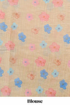 Sandal floral vines linen cotton saree with self zari border and matching blouse