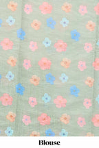 Green floral vines linen cotton saree with self zari border and matching blouse