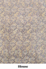 Beige linen cotton saree with yellow shibori print, self zari border and floral design pallu