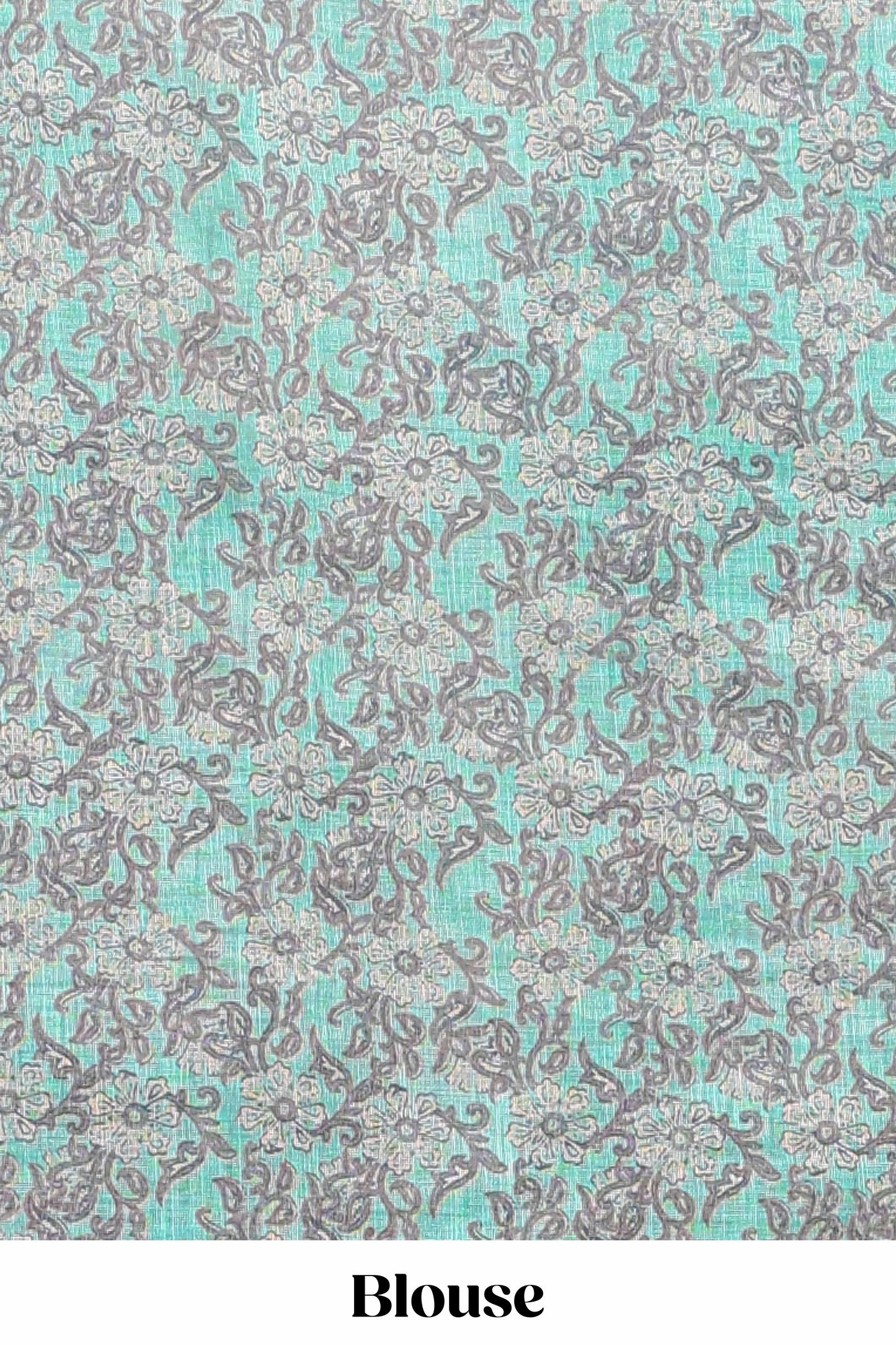 Beige linen cotton saree with green shibori print, self zari border and floral design pallu