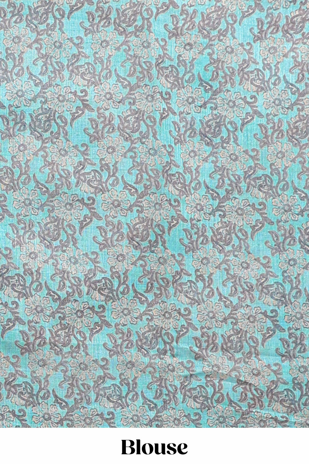 Beige linen cotton saree with blue shibori print, self zari border and floral design pallu