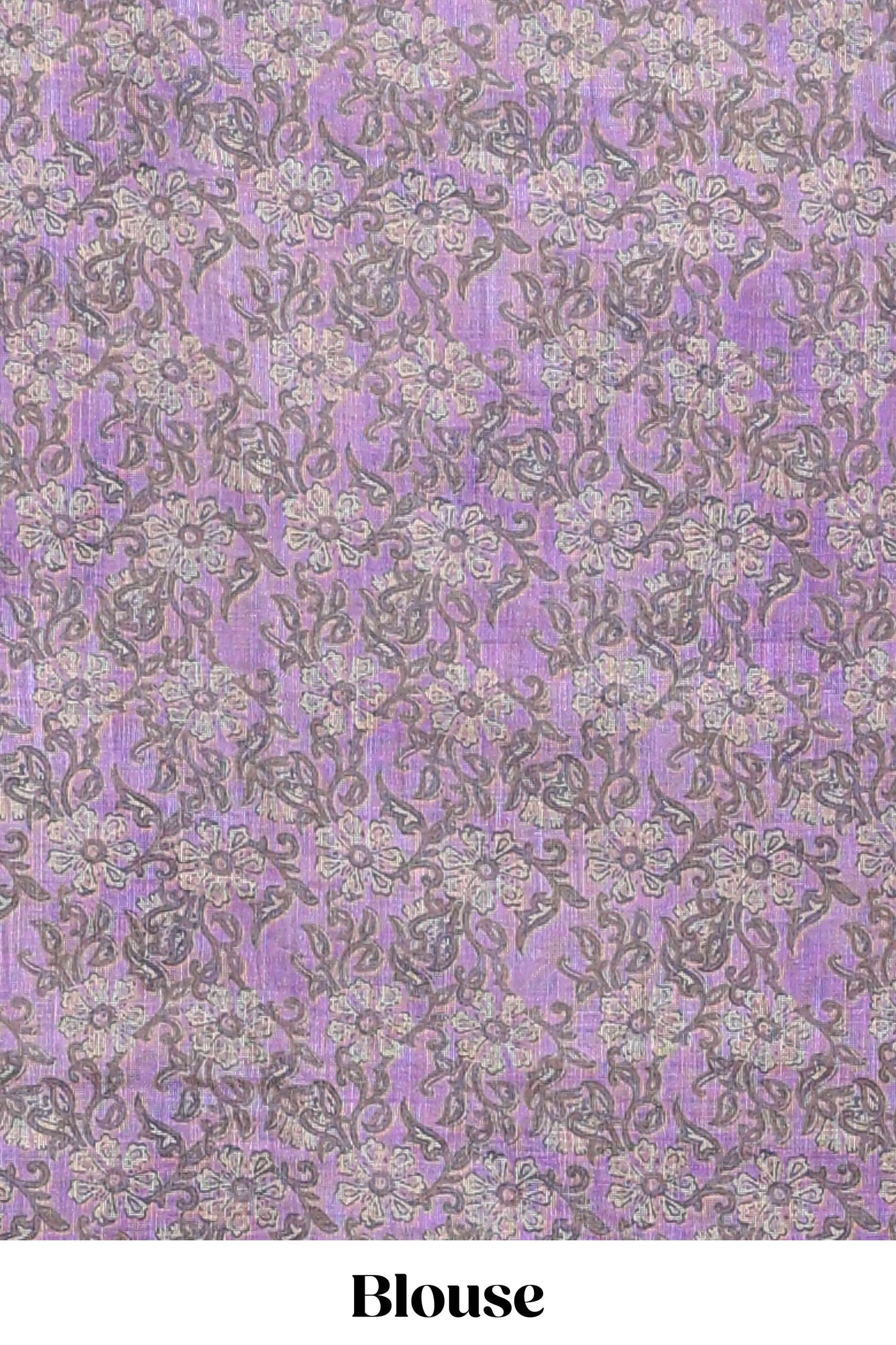 Beige linen cotton saree with violet shibori print, self zari border and floral design pallu