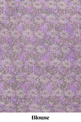 Beige linen cotton saree with violet shibori print, self zari border and floral design pallu