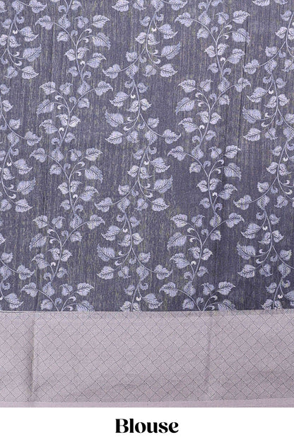 Black floral and peacock design linen cotton saree with contrast border and printed blouse