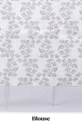 White floral and peacock design linen cotton saree with contrast border and printed blouse