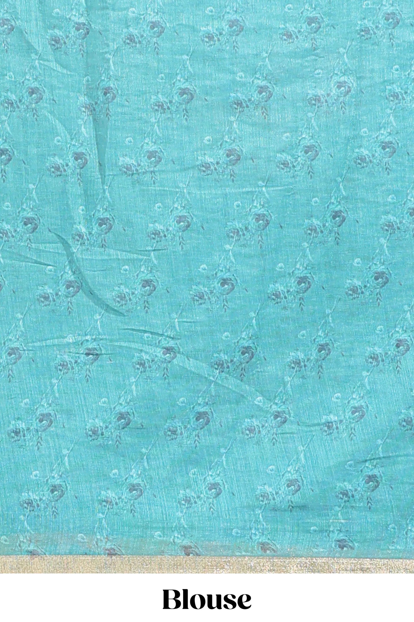 Green checked floral motifs linen cotton saree with self zari border matching blouse