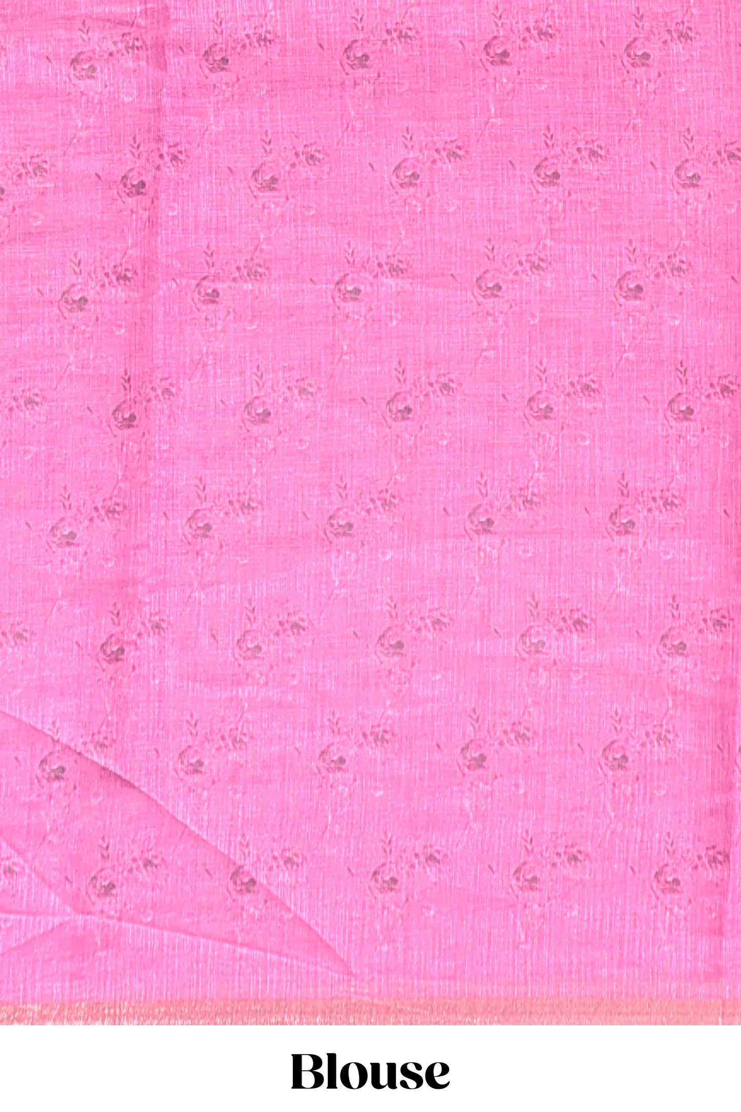 Pink checked floral motifs linen cotton saree with self zari border matching blouse