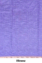 Lavender checked floral motifs linen cotton saree with self zari border matching blouse