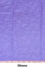 Lavender checked floral motifs linen cotton saree with self zari border matching blouse