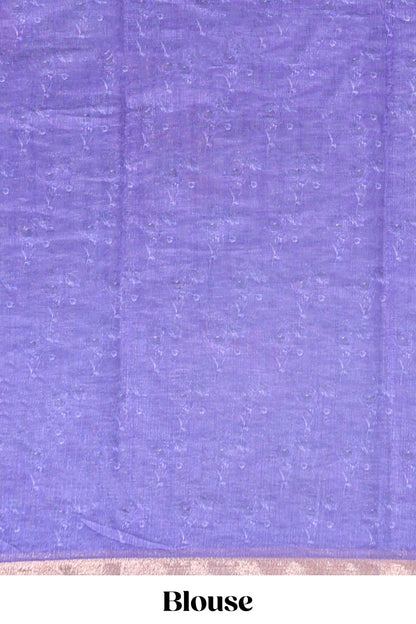 Lavender checked floral motifs linen cotton saree with self zari border matching blouse