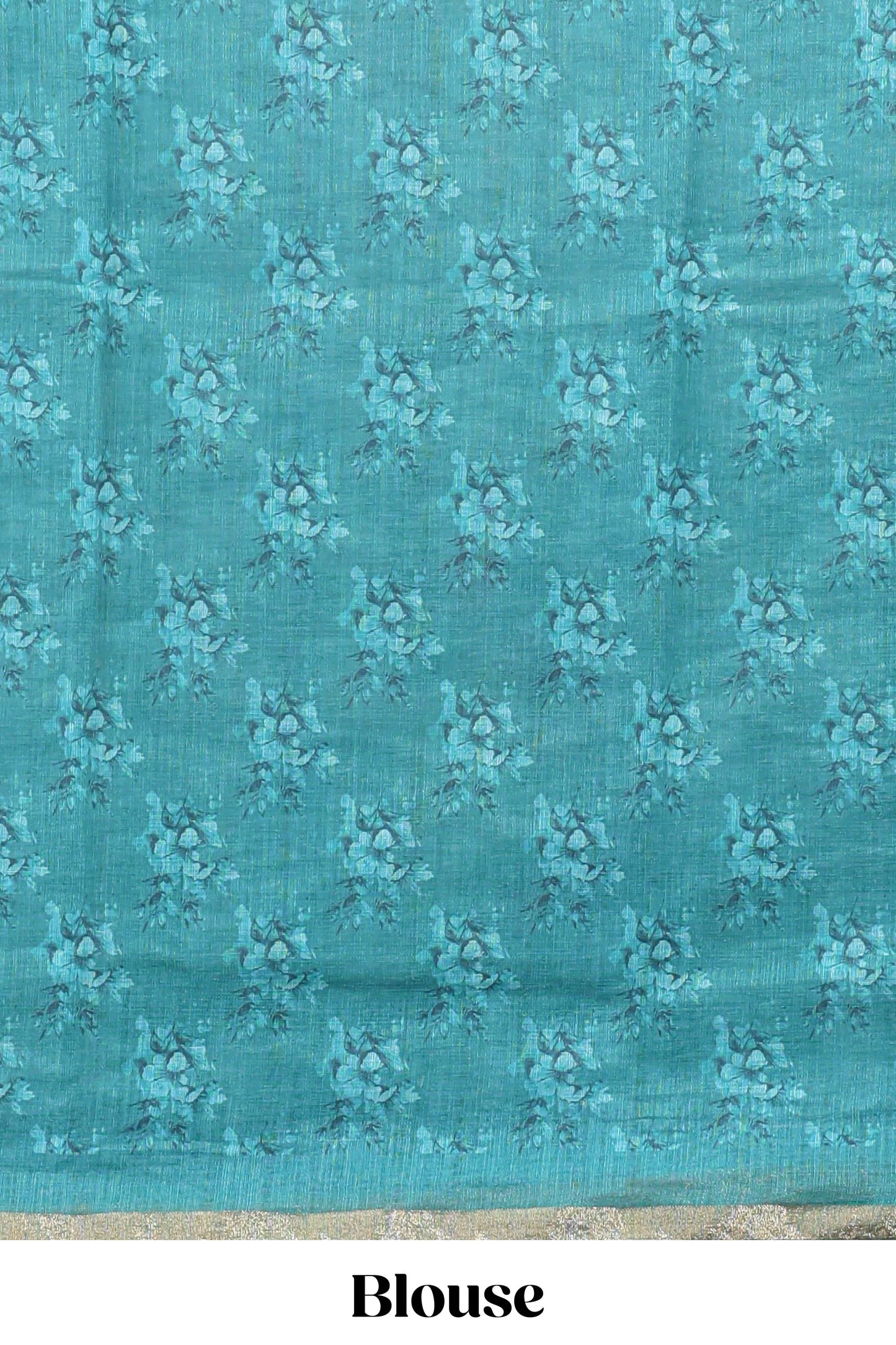 Teal green checked floral motifs linen cotton saree with self zari border matching blouse
